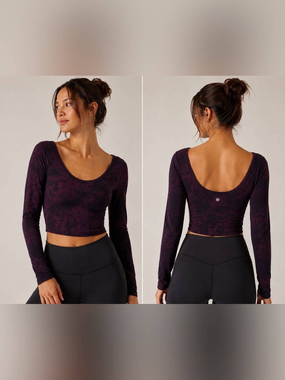 Lululemon Women’s Size 6 Purple Tie-Dye Long Sleeve Cropped Athletic YogaTop